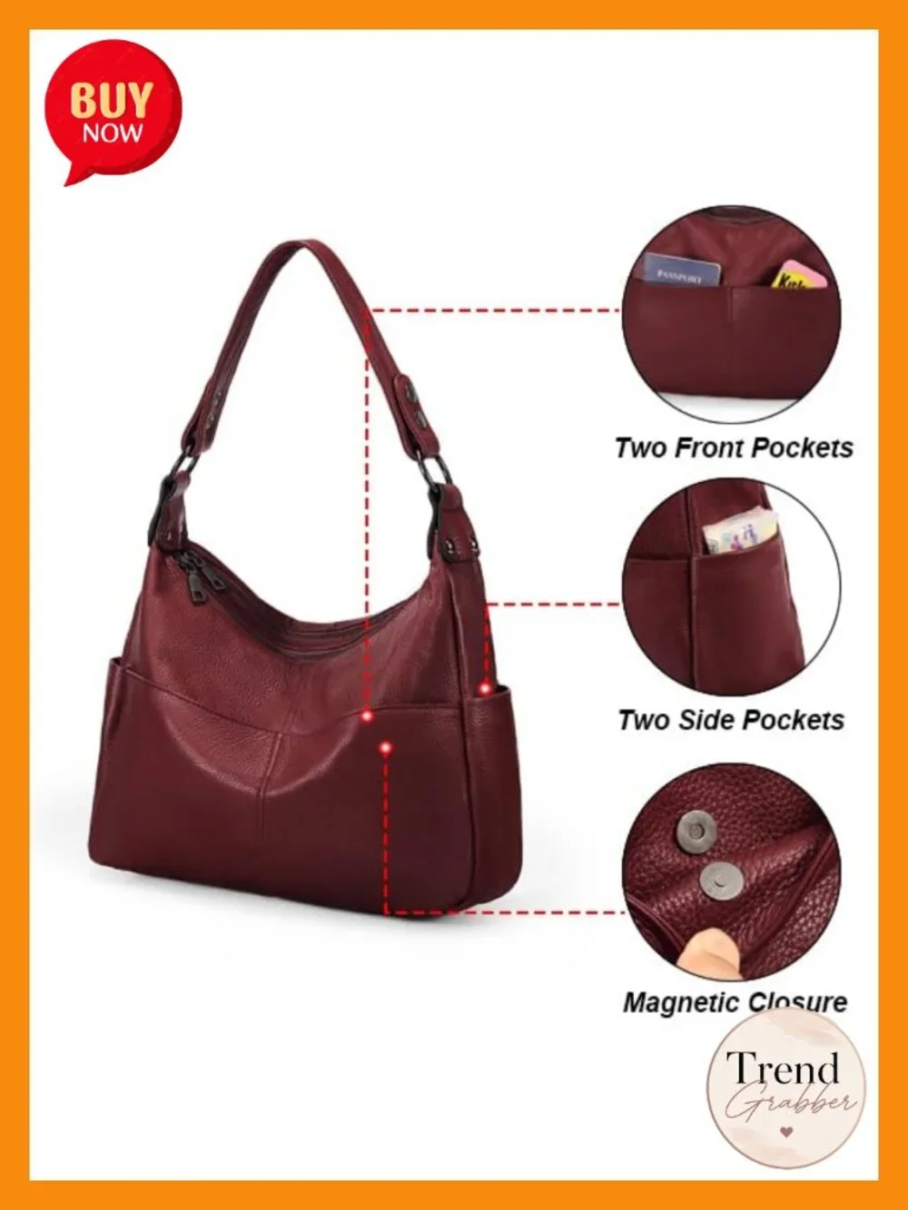 Women's Real Leather Hobo Shoulder Bag Convertible Crossbody Purse 2 Straps